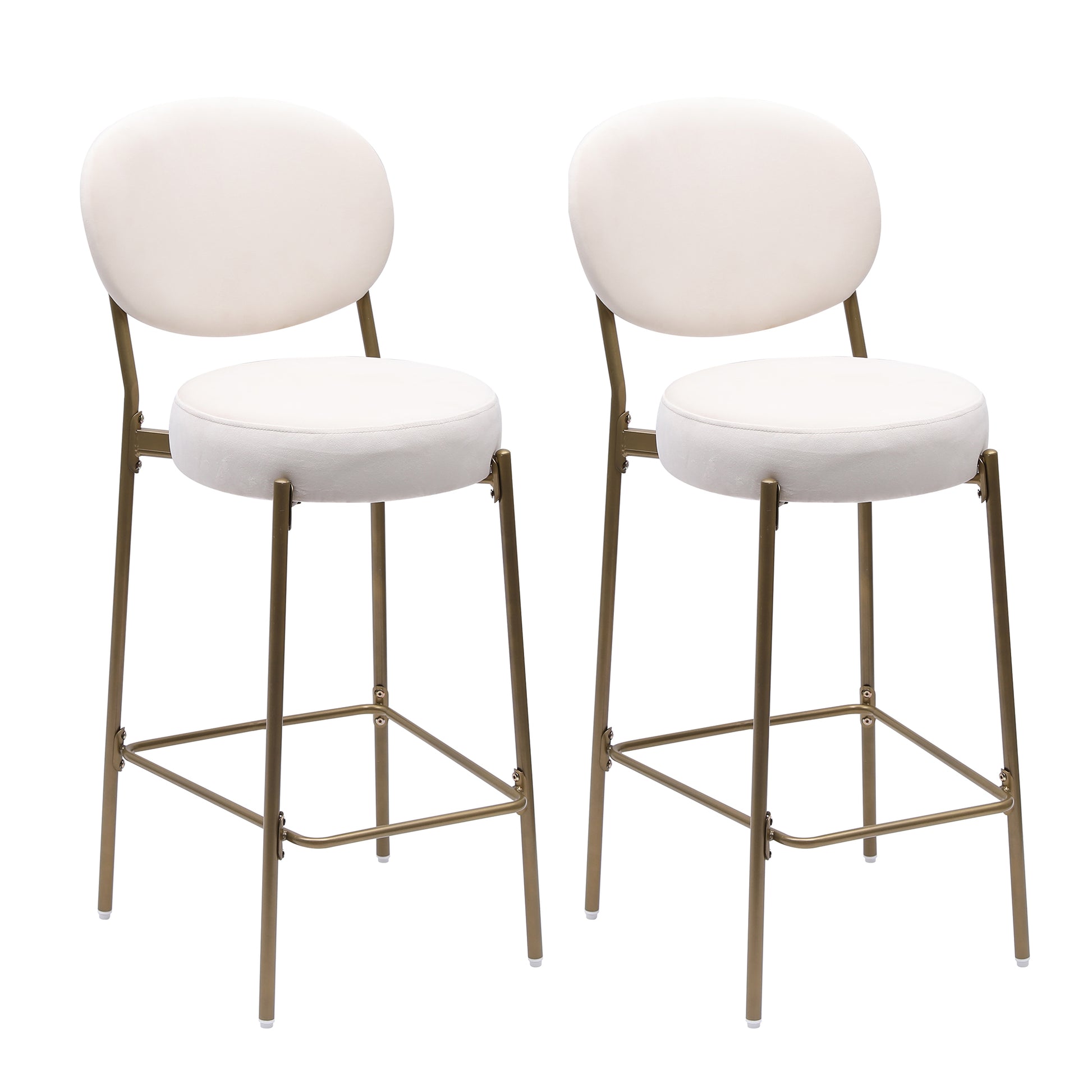 29'' Upholstered Bar Stools Pu Counter Stool With Backrest & Footrest Set Of 2 Round Faux Leather Dining Chairs For Kitchen Creamy White Creamy White Dining Room Foam Dry Clean Round Modern Set Of 2