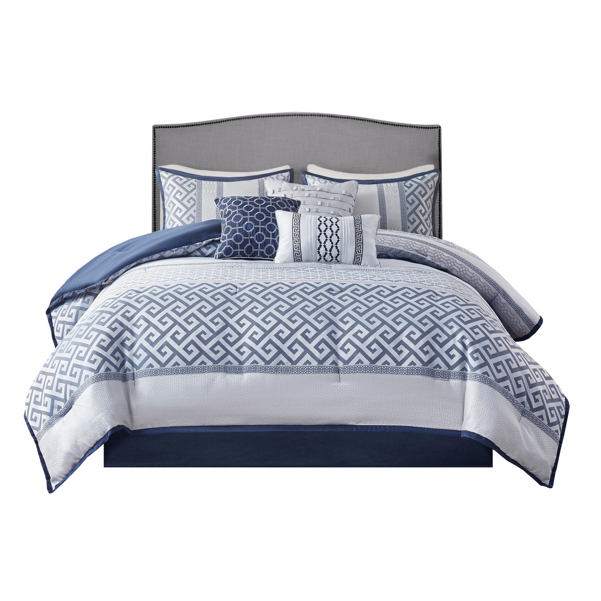 7 Piece Jacquard Comforter Set Navy King King Navy Polyester