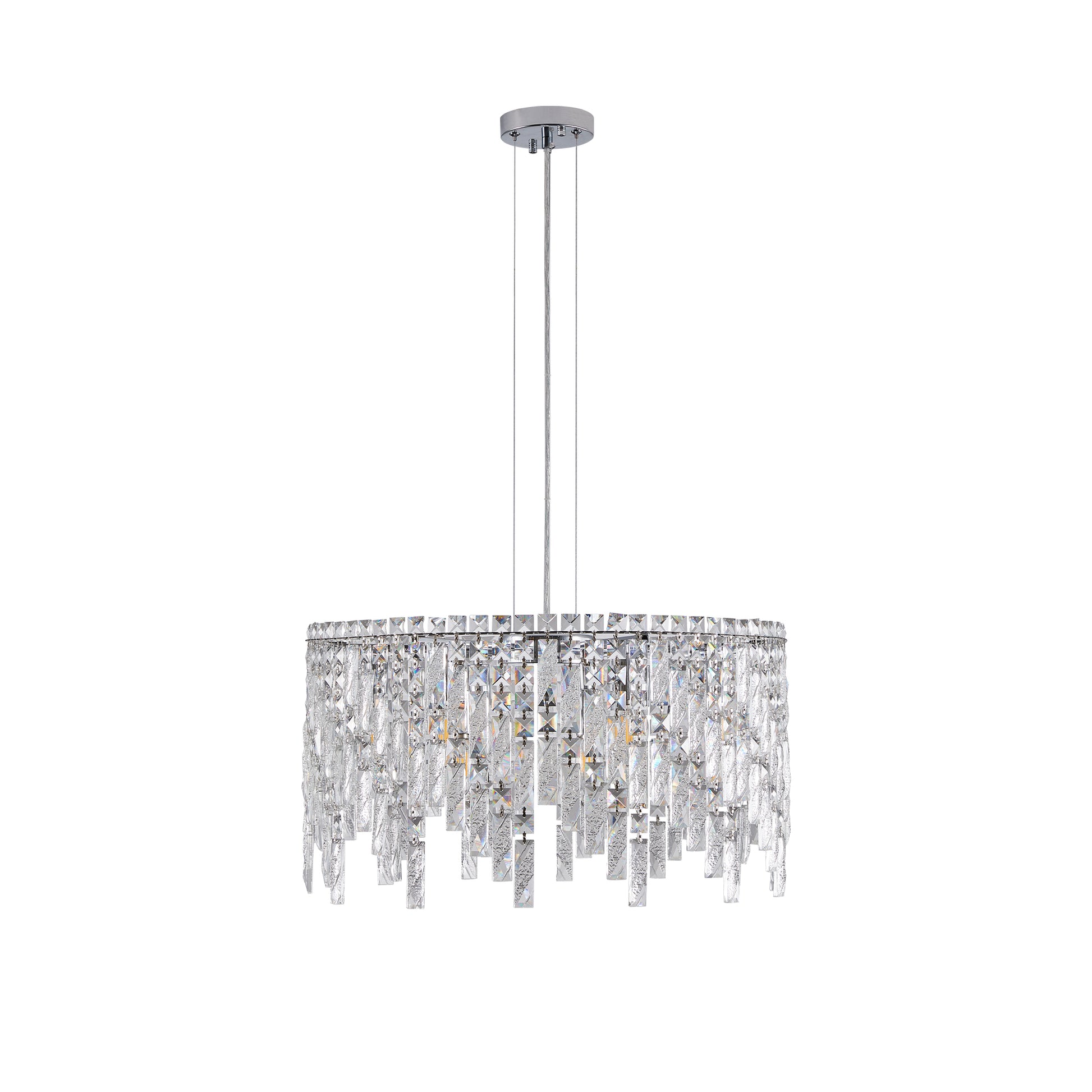 Luxurious Round Silver Crystal Chandelier, Contemporary Rectangular Pendant Light For Dining Room, Living Room, And Grand Foyers Bulbs Not Included Silver Clear Crystal Iron