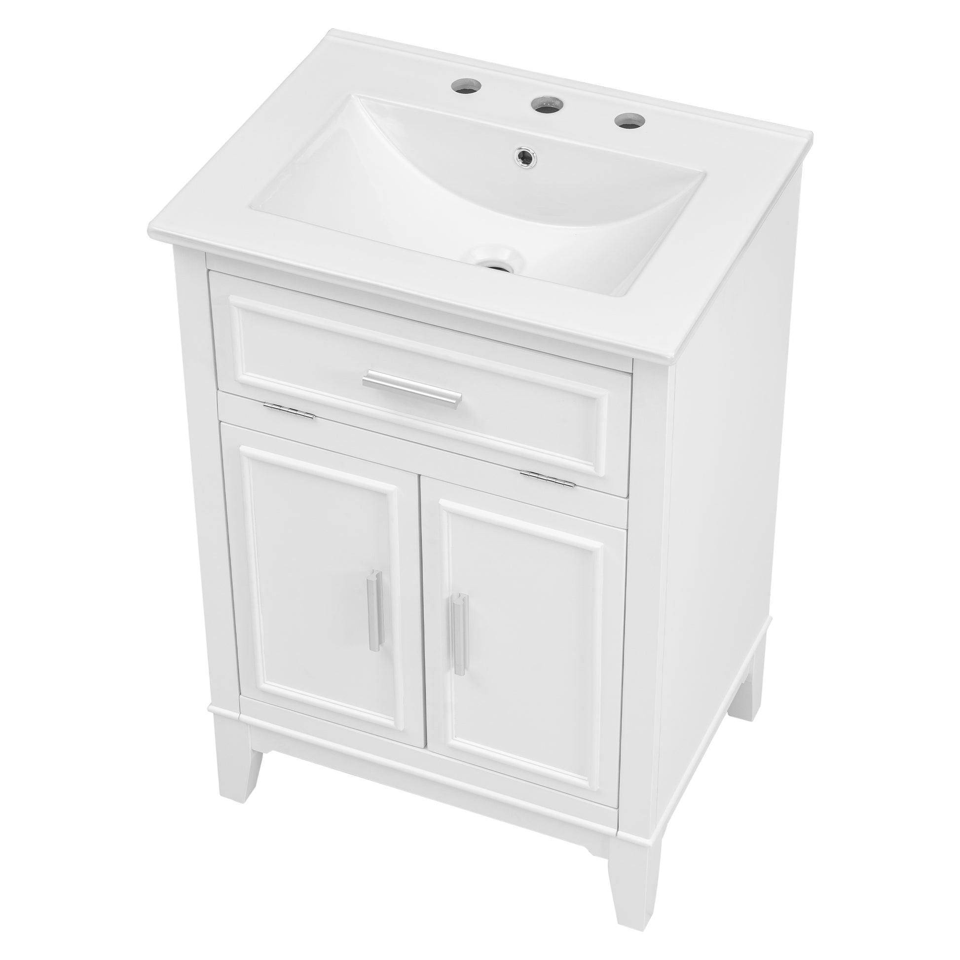 24" Bathroom Vanity With Sink, Bathroom Vanity Cabinet With One Flip Drawer And Doors, Solid Wood And Mdf, White White Solid Wood Mdf