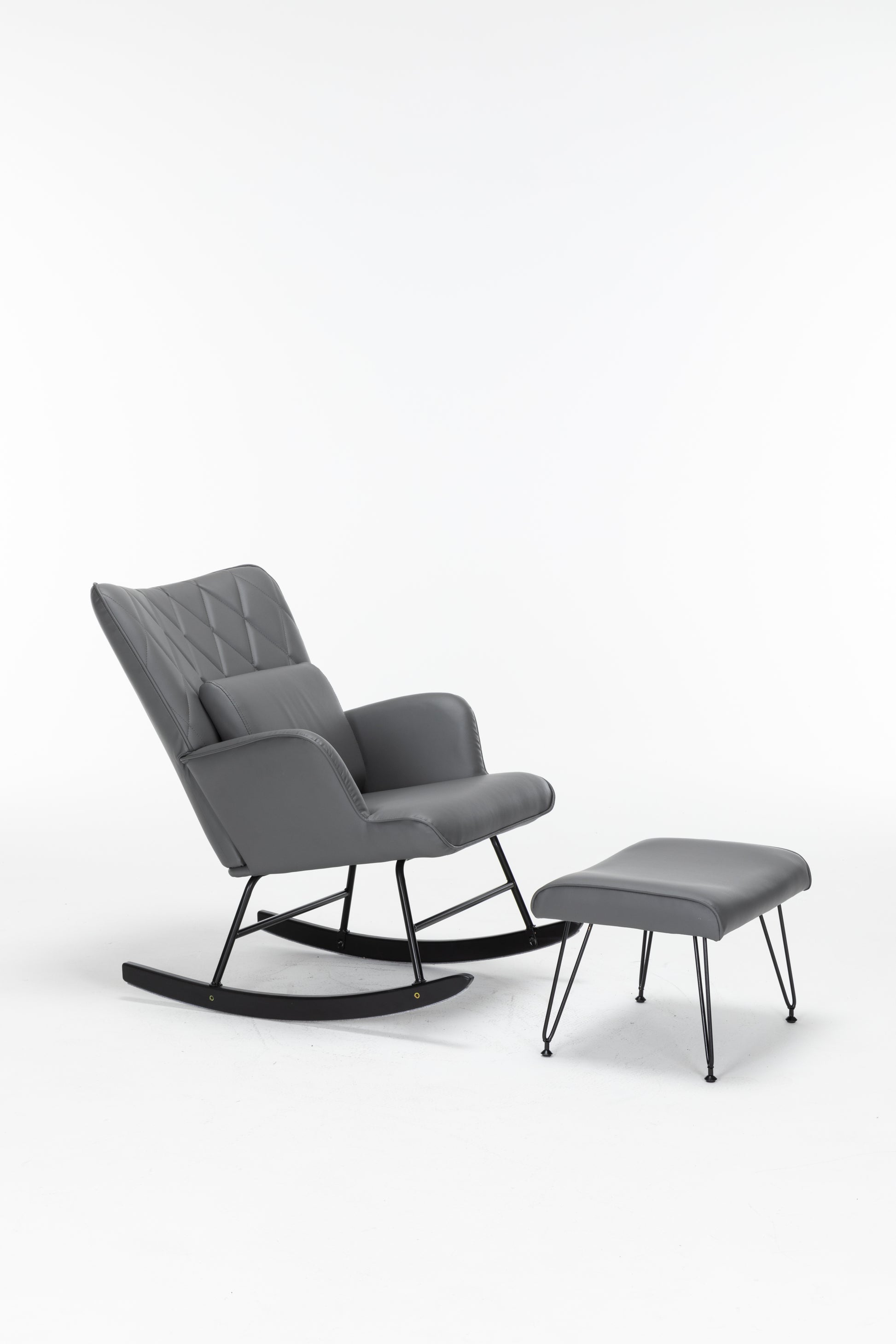 Rocking Chair, Glider Chair,Rocking Accent Chair With Lumbar Pillow And Ottoman For Nursery Living Room Bedroom Grey Pu