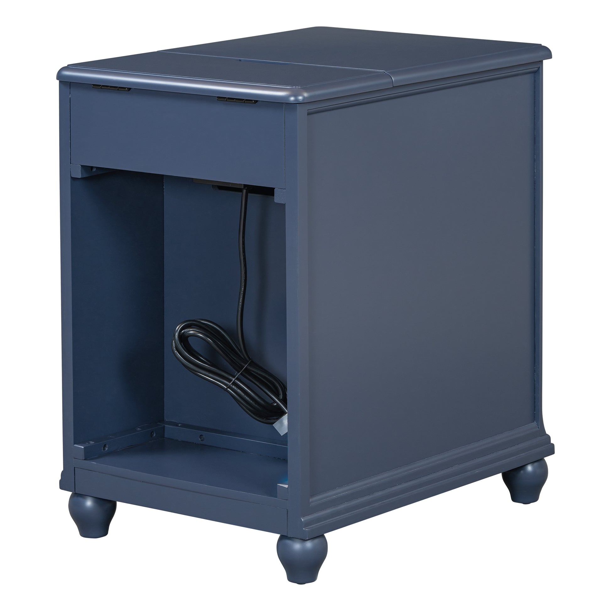 End Table With Solid Wood Legs, Side Table With Usb Ports, 1 Storage Cabinet And 1 Drawer For Living Room, Antique Navy Antique Navy Solid Wood Mdf