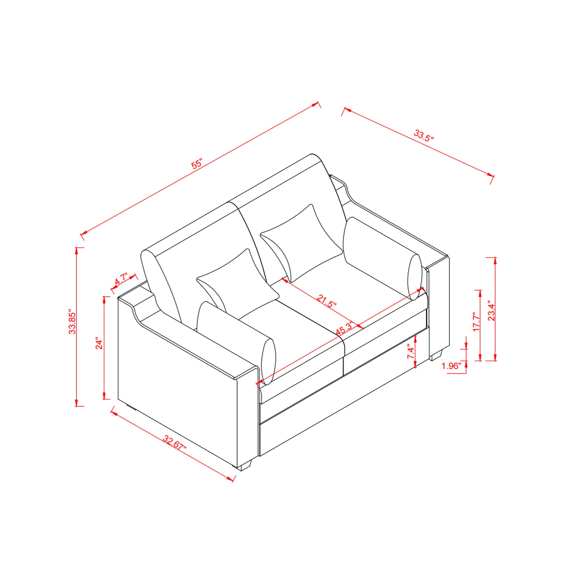 55" Loveseat Couch 2 Seater Sofa With Pillows Polyester Upholstery Down Filled Cushion Sofa For Living Room Apartment,Beige Beige Polyester Wood Primary Living Space Soft Cushion Back Foam Polyester 2 Seat