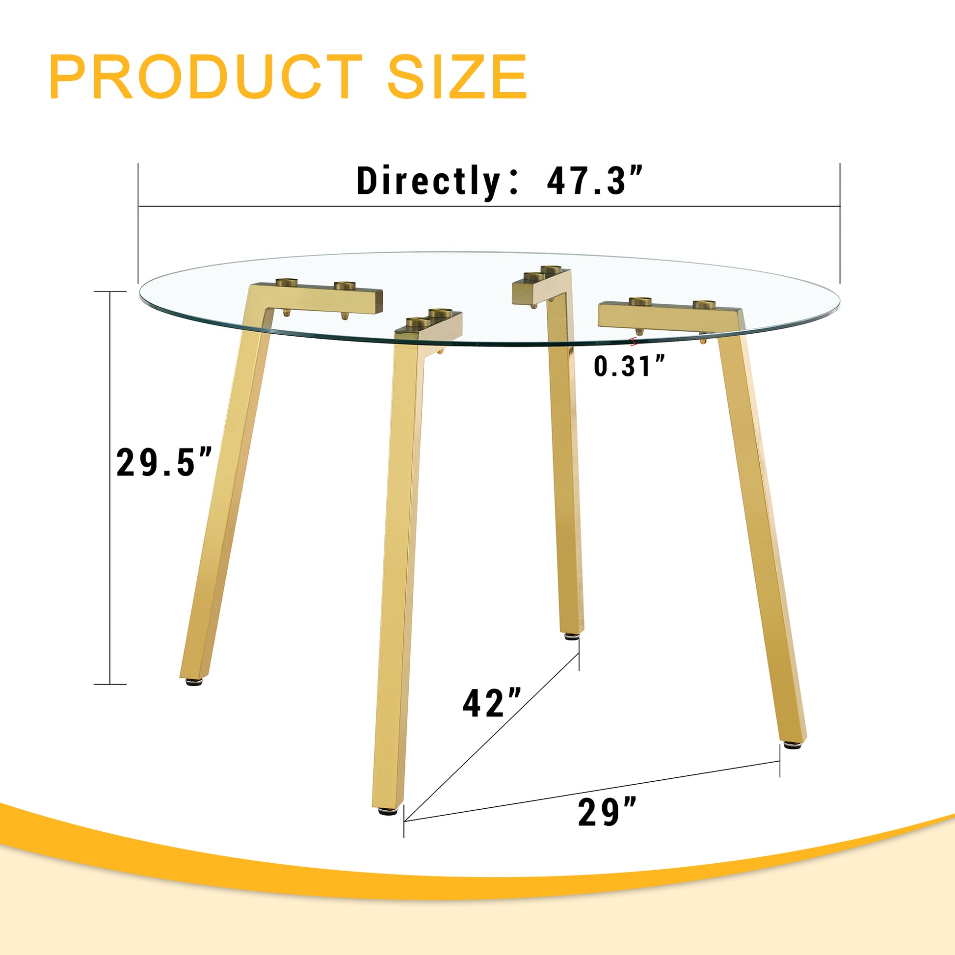 Modern Luxurious Round Tempered Glass Dining Table With Gold 7 Shaped Metal Legs,Suitable For Family Meals, Office Conferences, Or As A Casual Coffee Table For Various Occasions.47.3*47.3*29.5 Gold