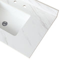 37 Inch Marble Vanity Top, White Vanity Top With Pre Drilled Faucet Holes, Bathroom Vanity Top With Undermount Rectangular Middle Sink And 4