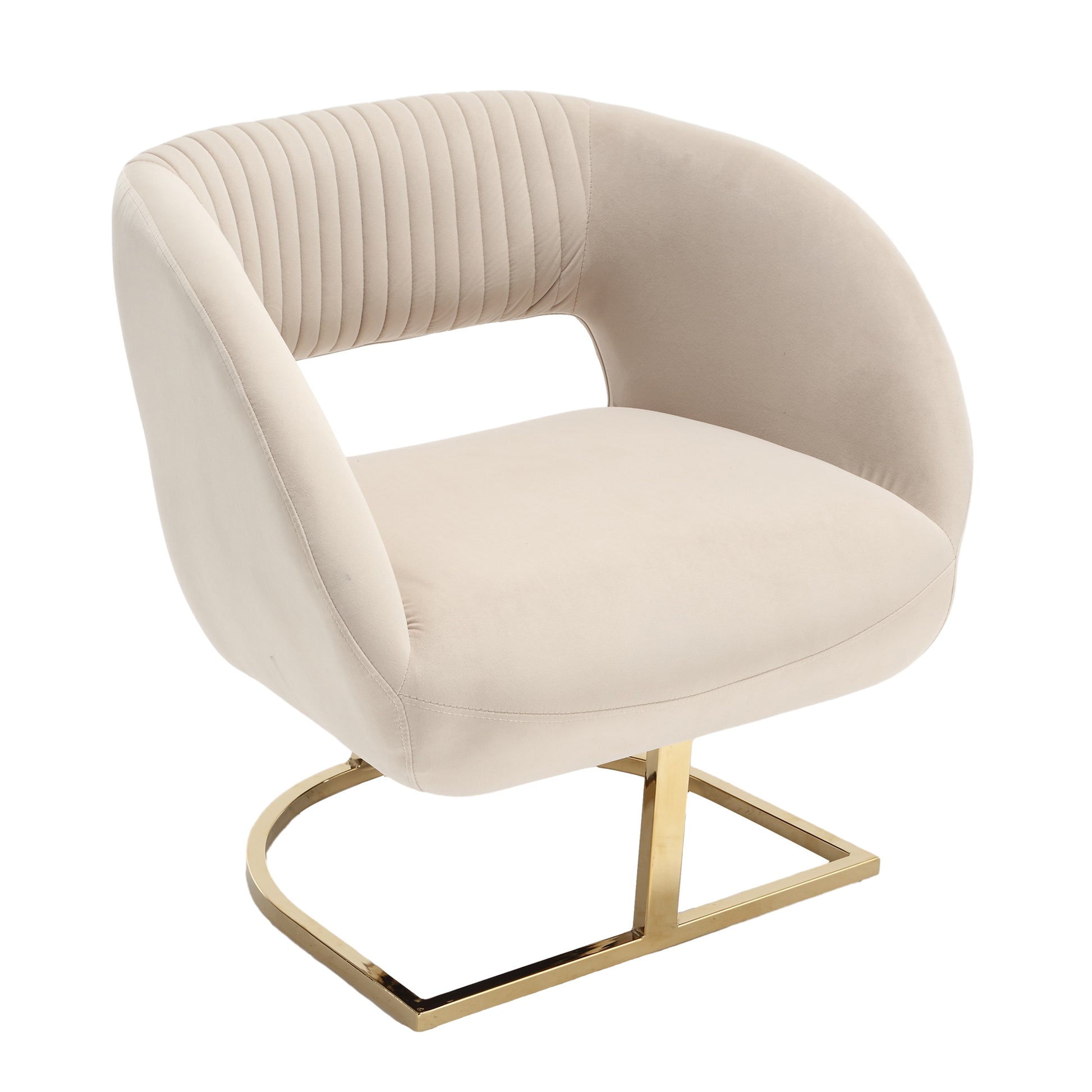 Coolmore Upholstered Tufted Living Room Chair Textured Linen Fabric Accent Chair With Metal Stand Beige Velvet