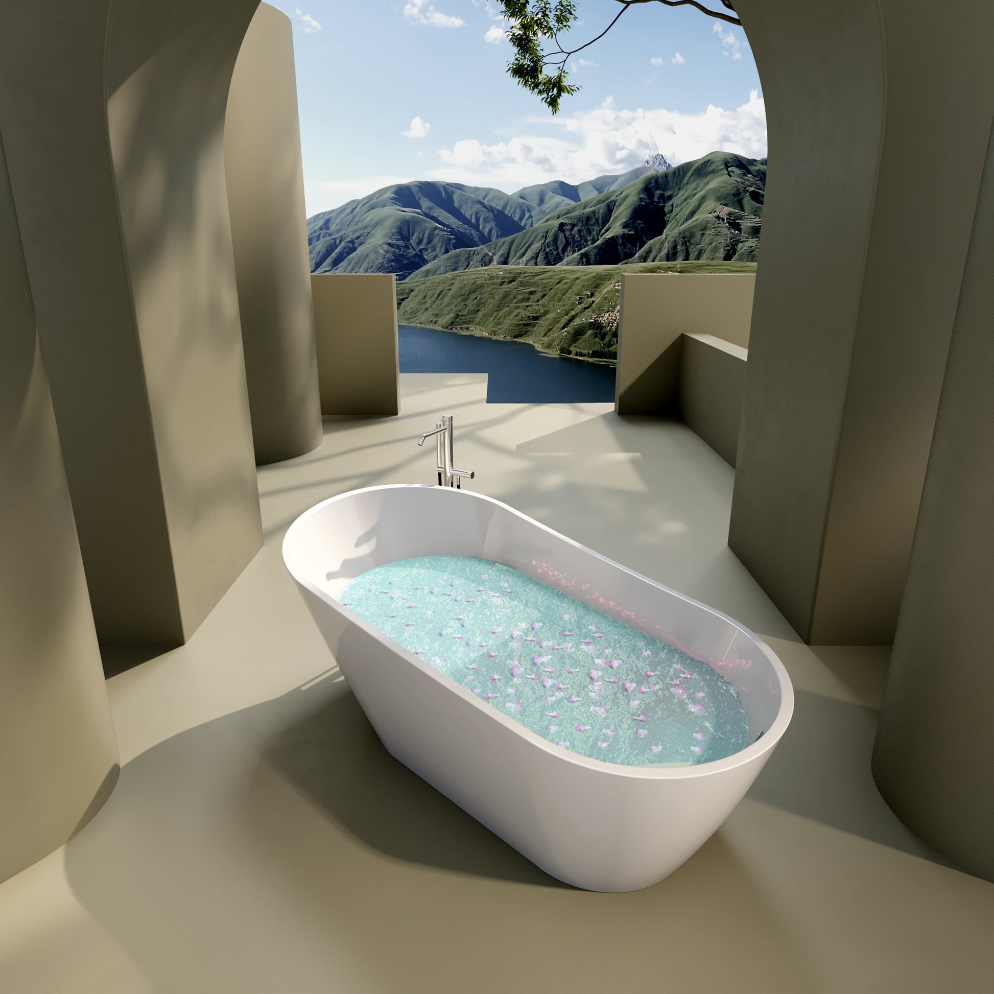 63" Acrylic Freestanding Bathtub, Contemporary Soaking Tub With Chrome Overflow And Drain, High Gloss White Finish, Cupc Certified, 22A04 63 Gloss White Bathroom Freestanding Tubs Soaking Center Acrylic