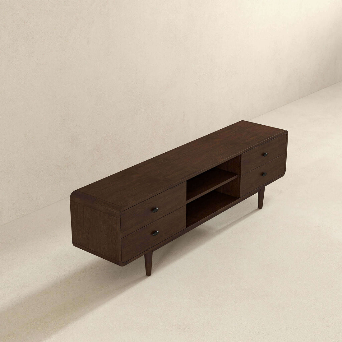 Alexa Mid Century Modern Style Tv Stand Dark Brown,Wood Brown Primary Living Space 70 79 Inches Solid Wood