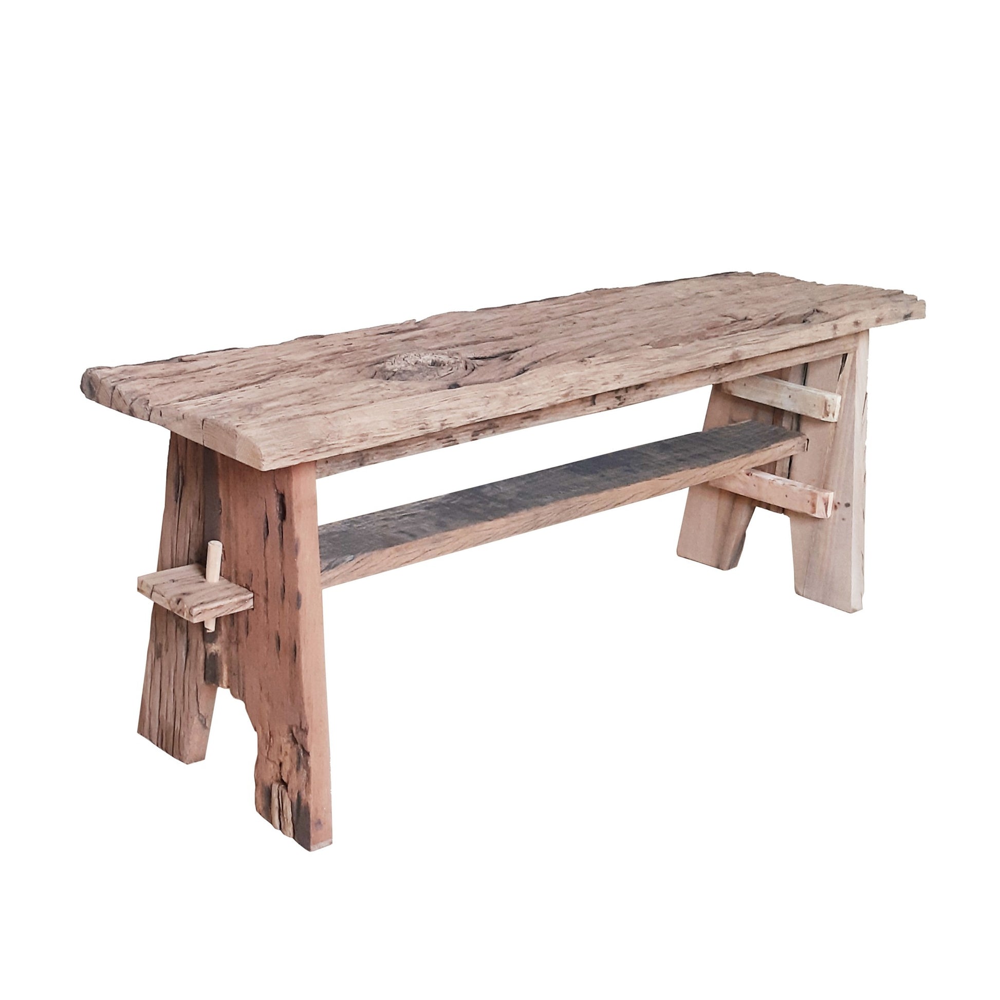 Ally 47 Inch Accent Dining Bench, Farmhouse Wood Sawhorse Base, Brown Brown Wood