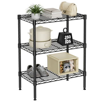 Storage Shelving Unit, Adjustable Metal Wire Racks Heavy Duty Standing Shelf Organizer For Kitchen, Closet, Pantry, Garage, Bathroom, Laundry,3 Tier Black Iron