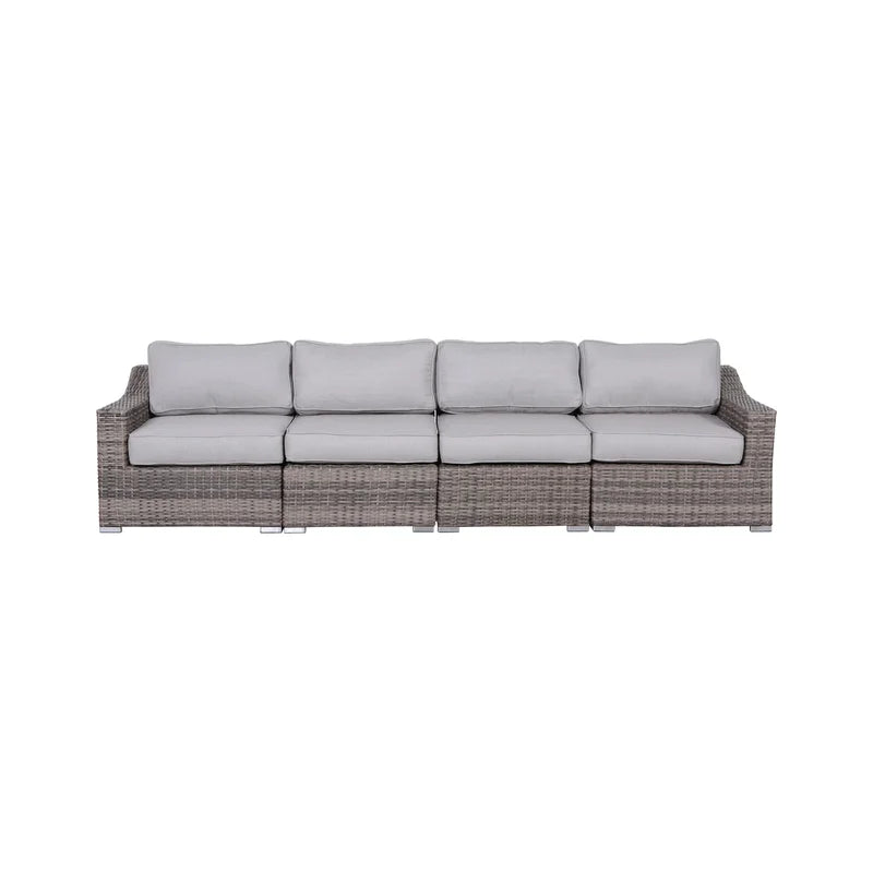 Fully Assembled 4 Piece Rattan Sectional Seating Set With Cushions Grey Mix Wicker