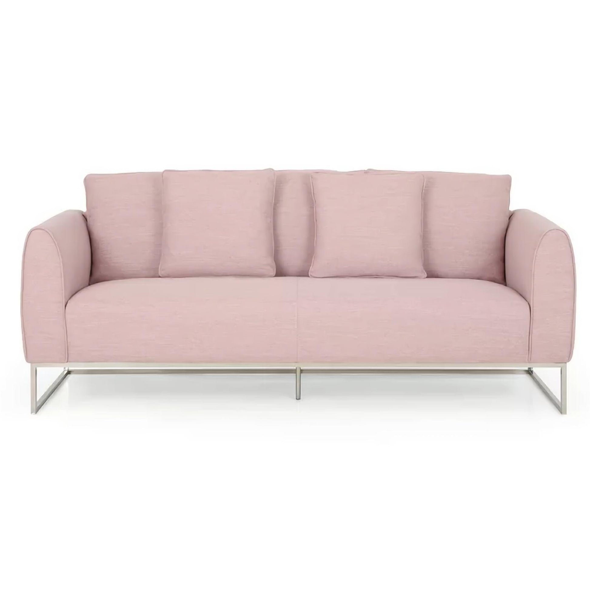 Chic And Cozy 82.75" Light Pink Fabric 2 Seater Sofa With Silver Legs And Soft Upholstery, Extra Deep Seats, For Small Space, Living Room, Office Apartment Light Pink, Fabric Pink Wood Primary Living Space Medium Soft Cushion Back Light Duty Art