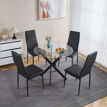 1 4,5Pieces Dining Set, Table Metal Leg Mid Century Dining Table For 4 6 People With Glass Table Top, Pedestal Dining Table, End Table Leisure Coffee Table Black Glass Metal