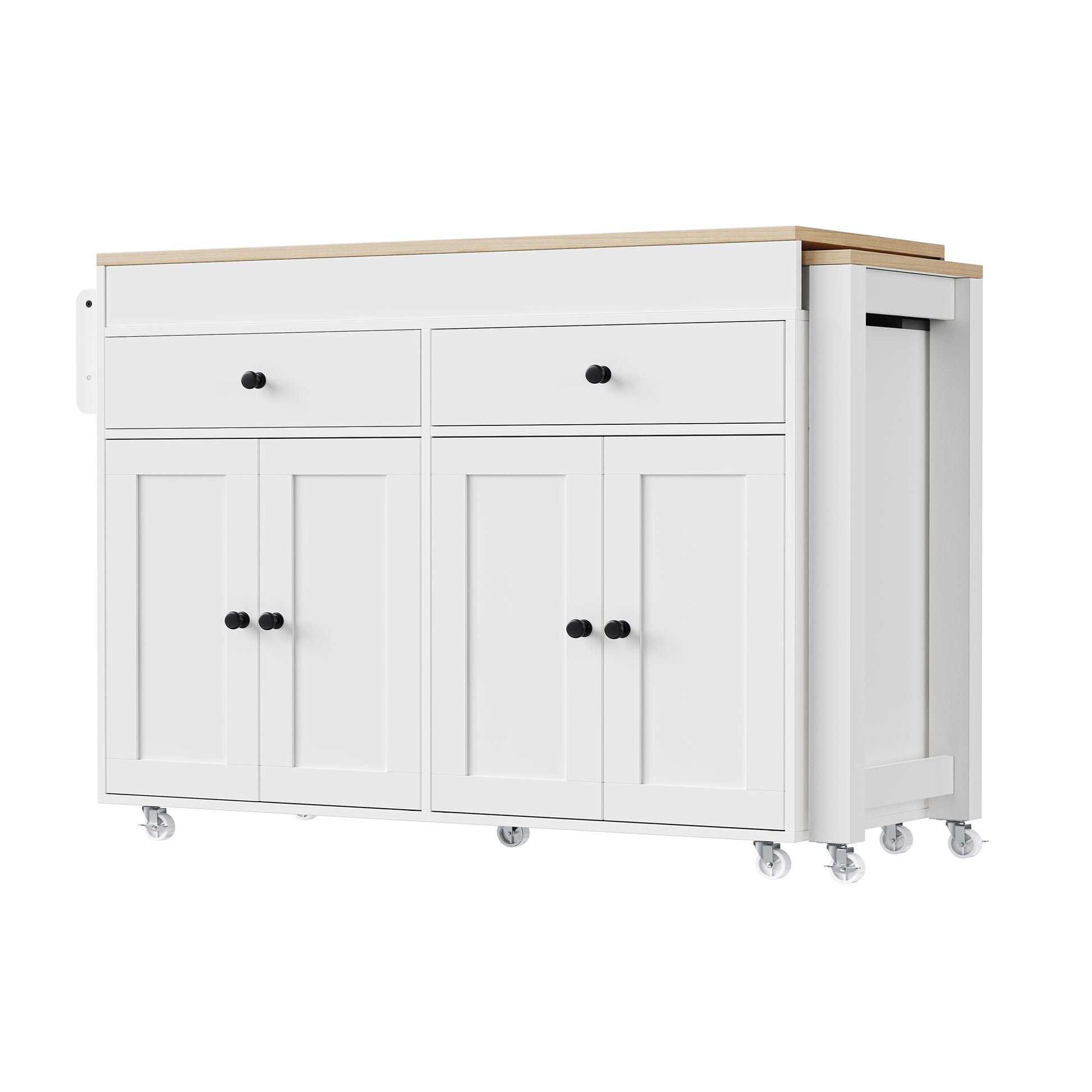 K&K 74.5 Inch Kitchen Island With Extendable Dining Tablerolling Kitchen Island On Wheels With Spice Rack And 2 Drawers, Kitchen Storage Cart With 4 Door Cabinet, For Kitchen, Dining Room, White Off