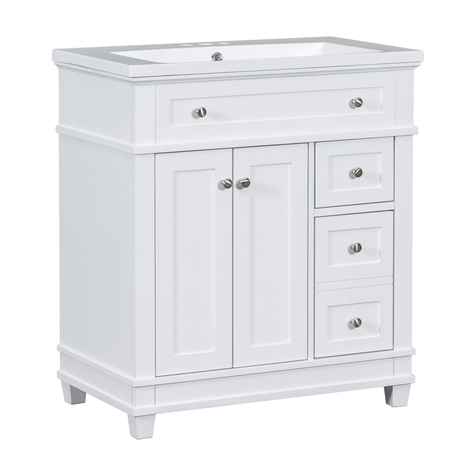 30" Bathroom Vanity Cabinet With Sink Combo Set, Undermount Resin Sink, Free Standing Vanity Set With 2 Drawers& Soft Closing Doors, Solid Wood Frame Bathroom Cabinet, White 2 White 2 1 Bathroom Freestanding Solid Wood Mdf Resin Painted