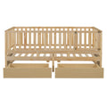 Twin Size Wood Daybed With Fence Guardrails And 2 Drawers, Split Into Independent Floor Bed & Daybed, Natural Old Sku :Lp000881Aan Twin Natural Solid Wood Mdf