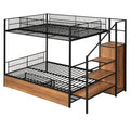 Twin Over Full Metal Bunk Bed With Drawer And Lateral Storage Ladder And Wardrobe, Black Black Metal