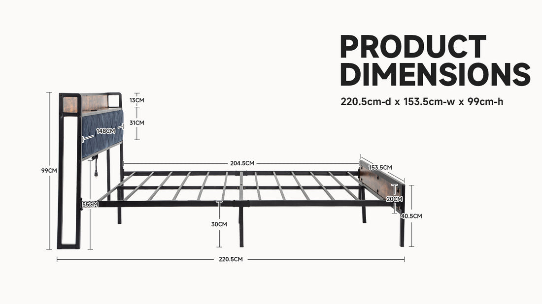 Black Queen Metal Bed Frame With Upholstered Headboard And Footboard And Iron Slats, Rustic Bed Base, Heavy Duty Platform Bed Frame,12 Inch Underbed Storage No Springs Required Box Spring Required Queen Black Dark Walnut Metal Brown Bedroom