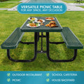 6 Ft. Rectangular Outdoor Steel Picnic Table With Umbrella Pole In Green Green Carbon Steel