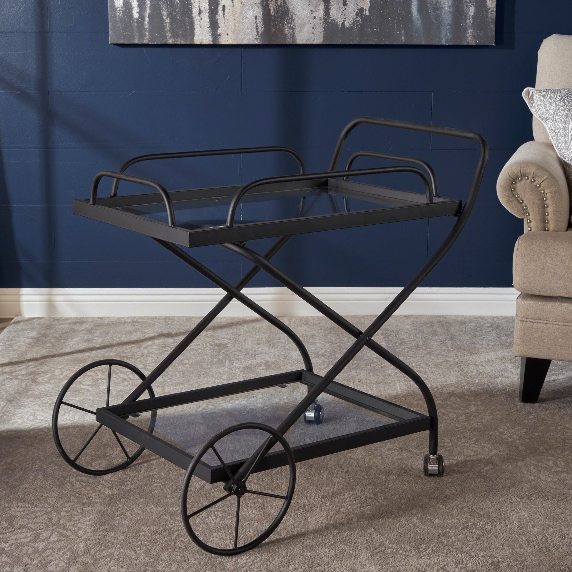 Bar Cart Black Glass Metal