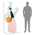 Homcom 5.9' Halloween Inflatable Outdoor Decoration Ghost With Pumpkin, Blow Up Led Yard Decor For Garden, Lawn, Party, Holiday, Waterproof White Polyester