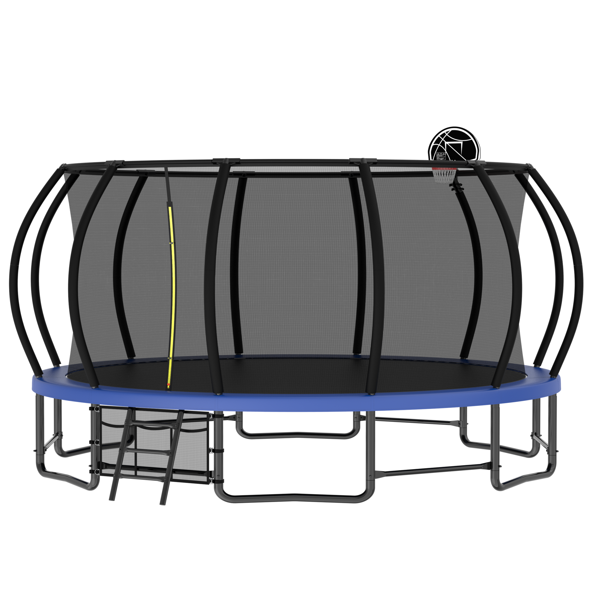 16Ft Outdoor Trampoline For Kids And Adults, Pumpkin Trampolines With Curved Poles,Heavy Duty Trampoline Anti Rust Coating Astm Approval Blue Steel