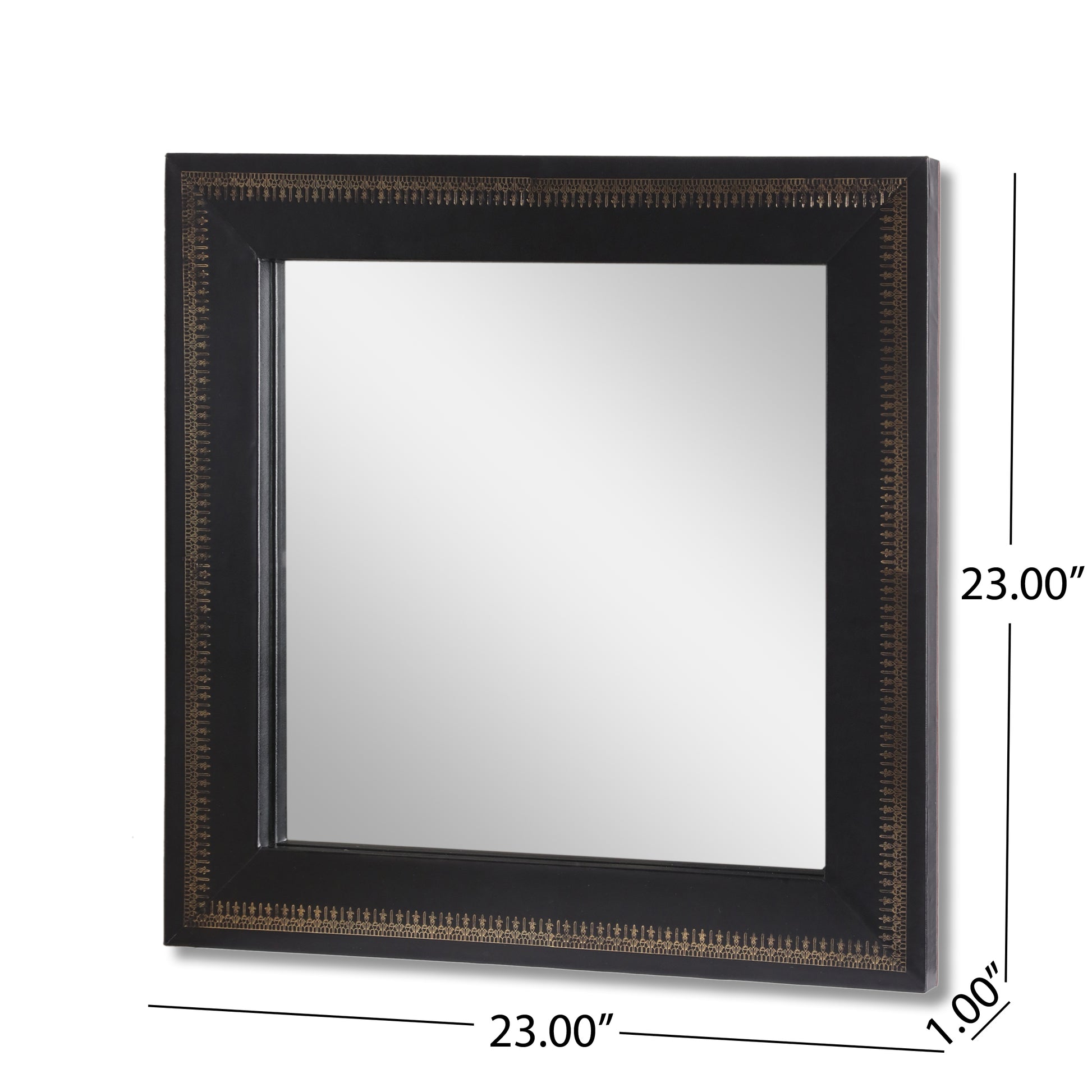 Wall Black Mirror With Golden Embossing Tc Goat Leather Black Gold Mdf