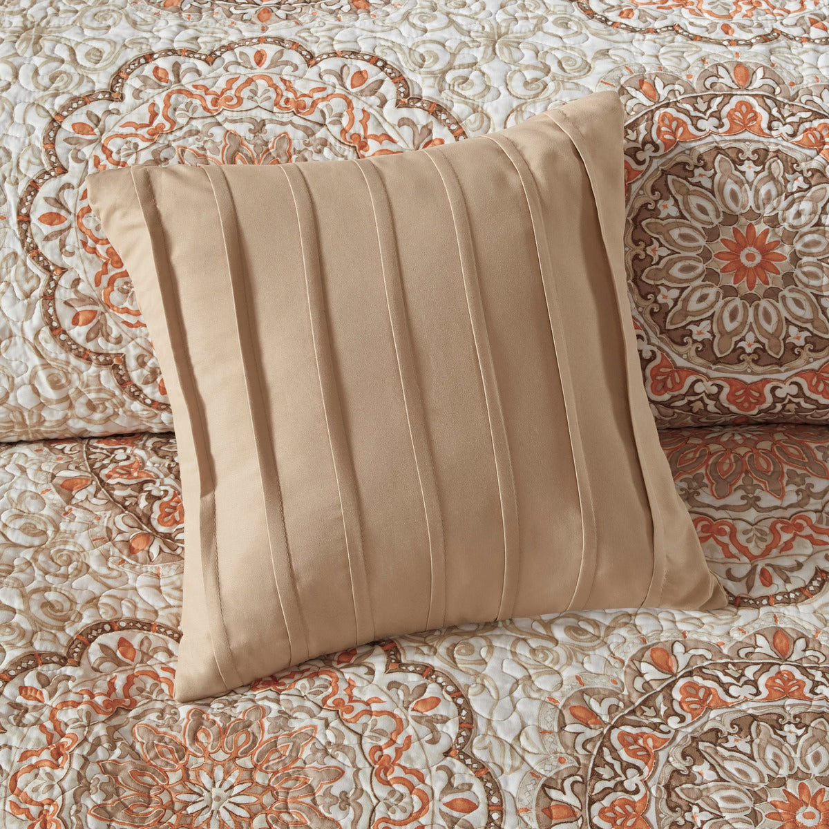6 Piece Reversible Quilt Set With Throw Pillows Orange King Cal King Orange Cotton