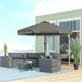 Outsunny 9Ft Patio Umbrella With Push Button Tilt And Crank, Ruffled Outdoor Market Table Umbrella With Tassles And 8 Ribs, For Garden, Deck, Pool, Dark Gray Dark Grey Polyester