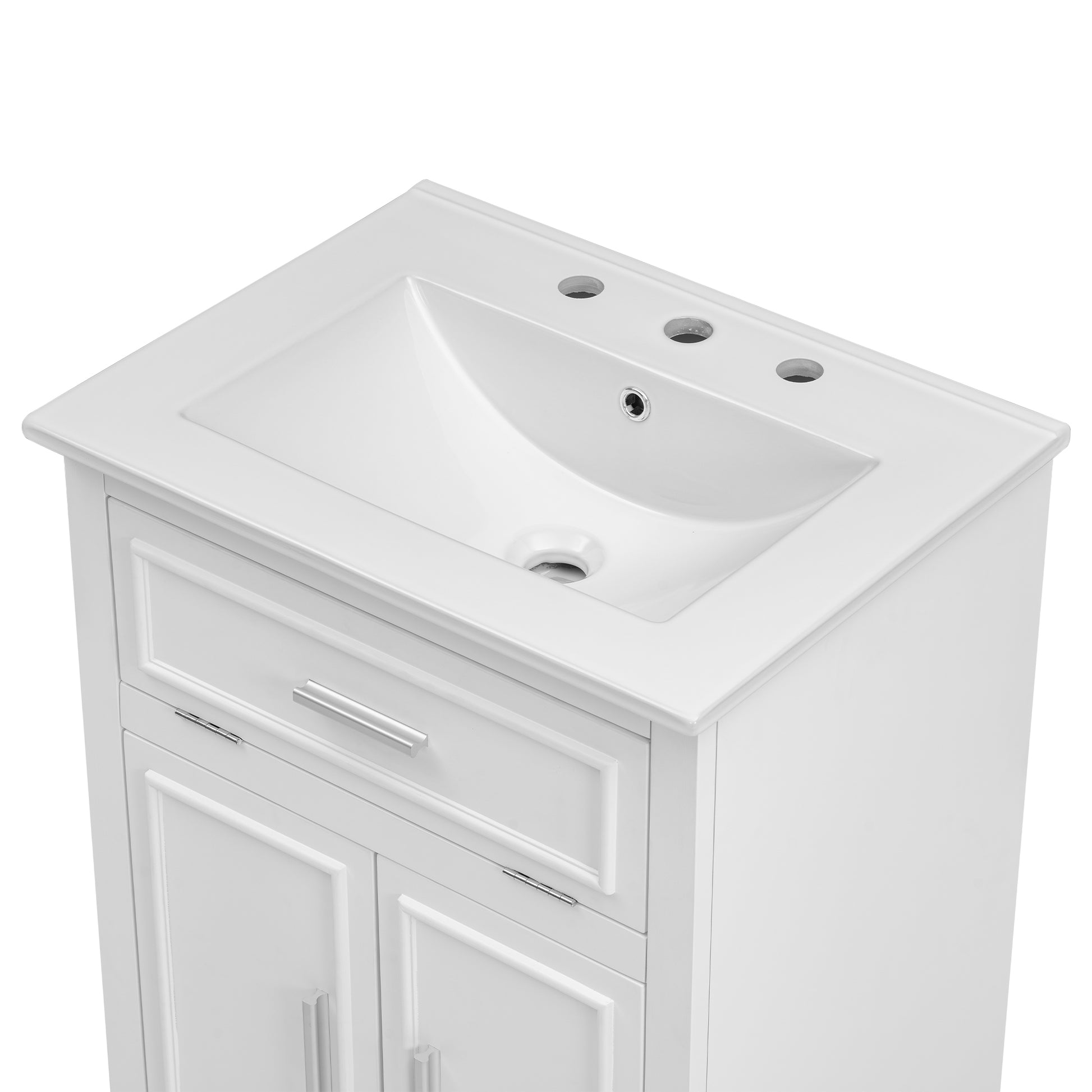 24" Bathroom Vanity With Sink, Bathroom Vanity Cabinet With One Flip Drawer And Doors, Solid Wood And Mdf, White White Solid Wood Mdf