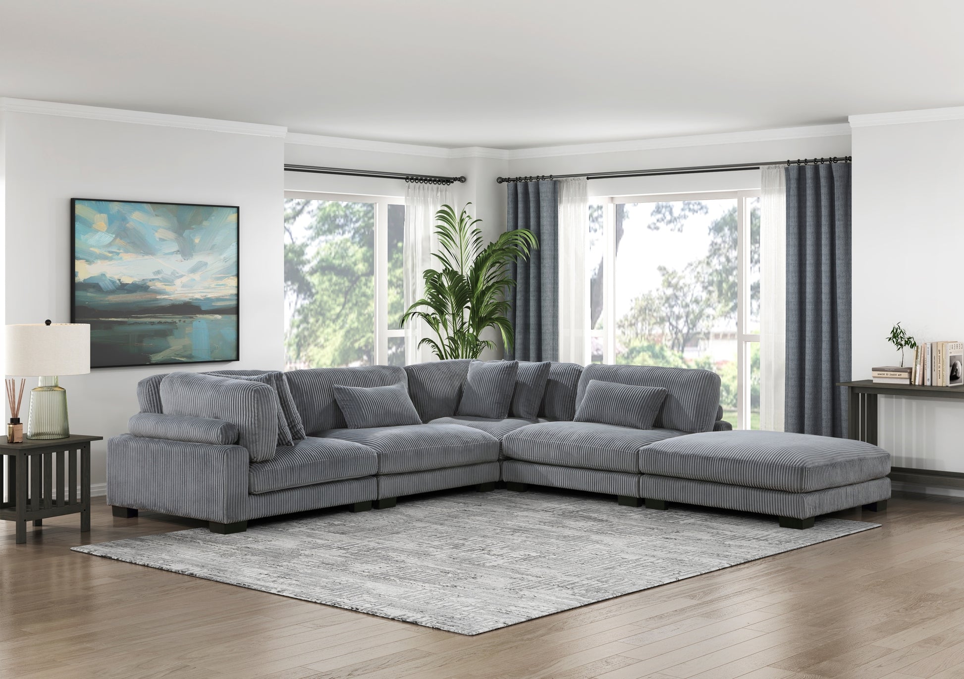 1Pc Modern Living Room Furniture Modular Armless Chair Plush Gray Corduroy Fabric Upholstery Plywood Frame, Matching Pillow Gray Wood Primary Living Space Modern Plywood 1 Seat