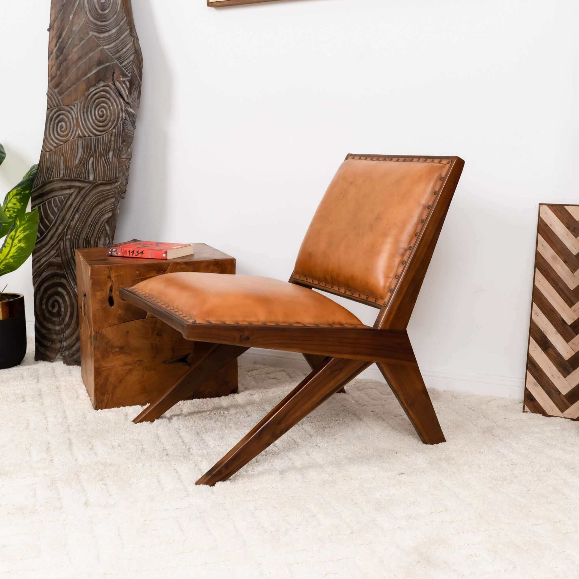 Colin Tan Leather Lounge Chair Brown,Tan Brown Mid Century Modern Walnut Foam Abs,Genuine Leather,Solid Wood