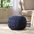 Yuny Knitted Cotton 20 X 20 Round Pouf Navy Cotton