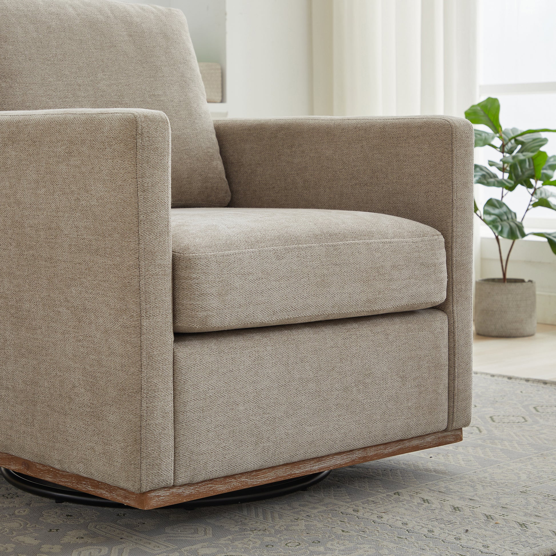 30.7"W Square Upholstered Swivel Accent Chair And Comfy Accent Single Sofa Chair, 360 Degree Club Chair, Lounge Armchair For Living Room Bedroom Apartment Nursery.Taupe Taupe Chenille