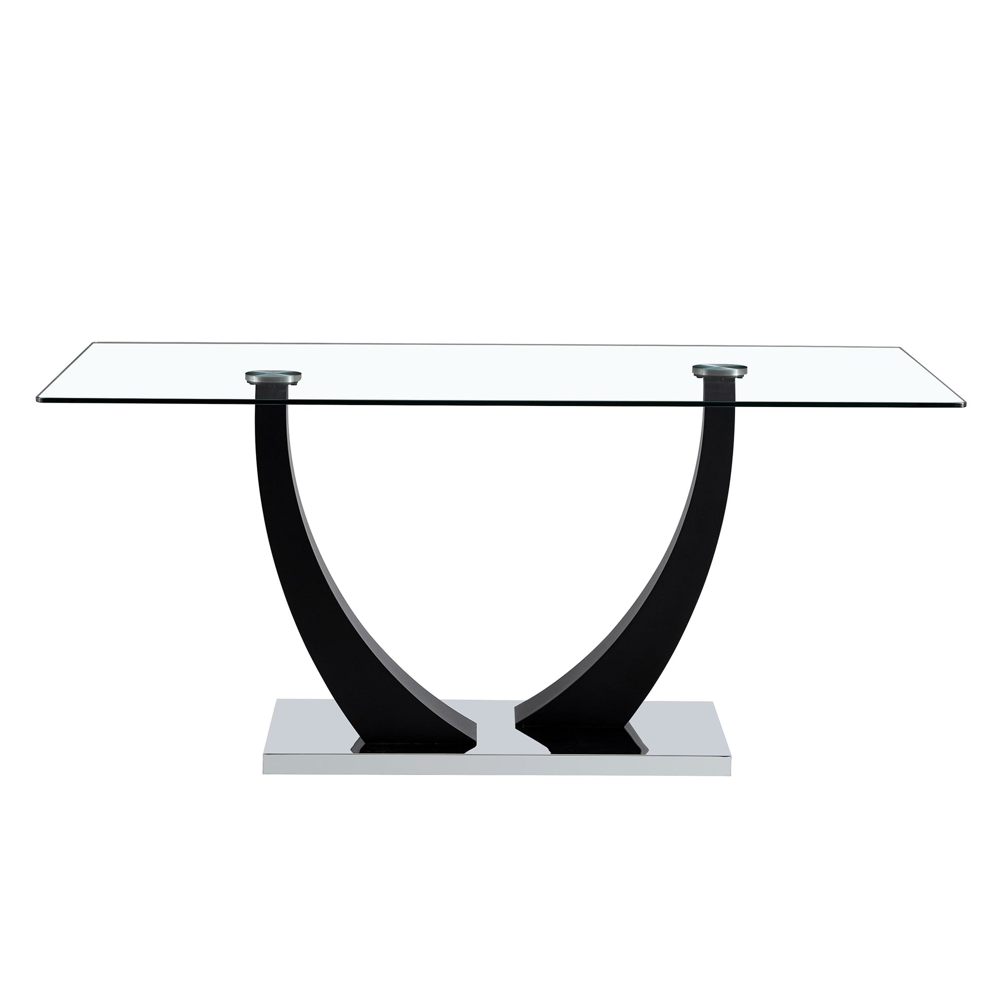 Large Modern Minimalist Rectangular Glass Dining Table For 6 8 With 0.4" Tempered Glass Tabletop And Black Metal Bracket,For Kitchen Dining Living Meeting Room Banquet Hall, 1548 Black Glass Metal