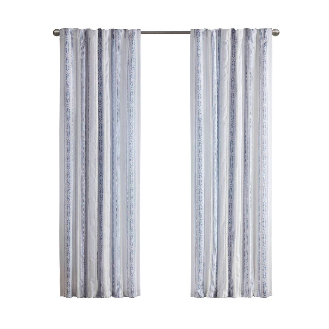 Poly Printed Curtain Panel With Tufted Stripe And Lining White Navy 50X95" Multicolor Polyester