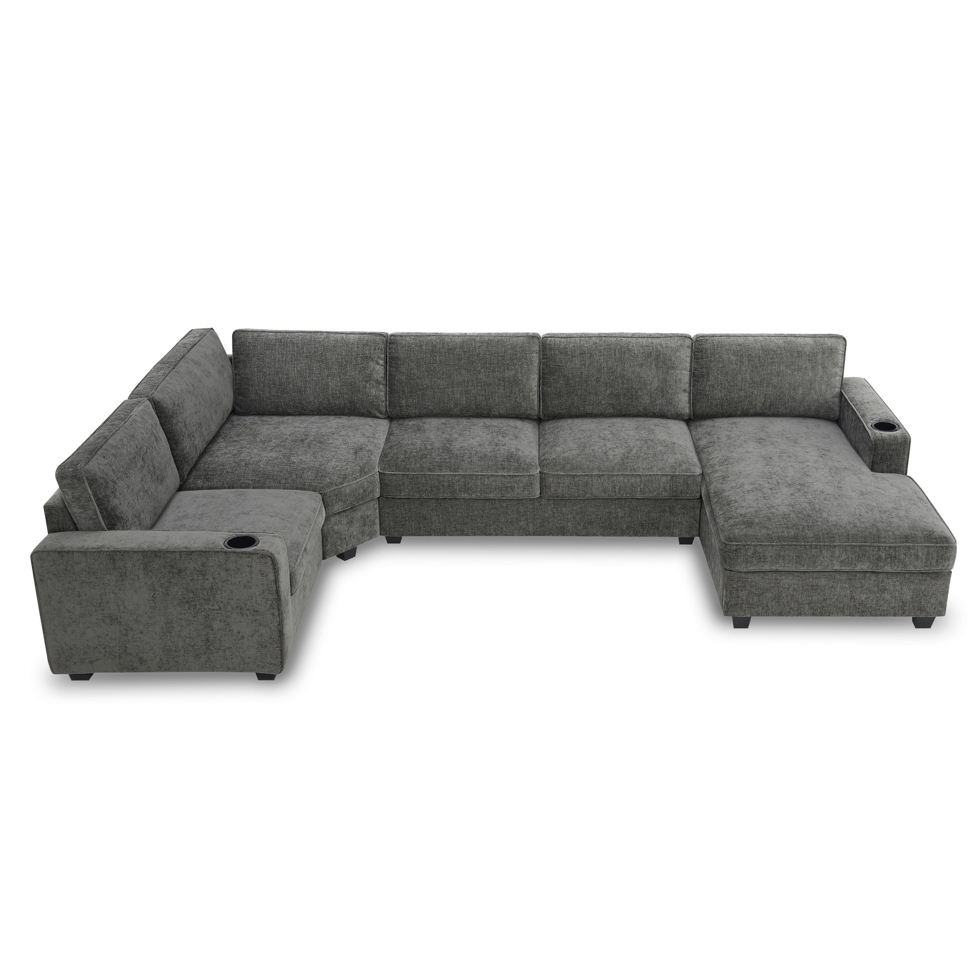 119*67" U Shaped Sectional Sofa,6 Seat Chenille Couch Set With Oversized Chaise Lounge,Irregular Corner,Deep Seat Comfy Sofa With Cup Holders For Living Room,Apartment,2 Colors Dark Gray Chenille 6