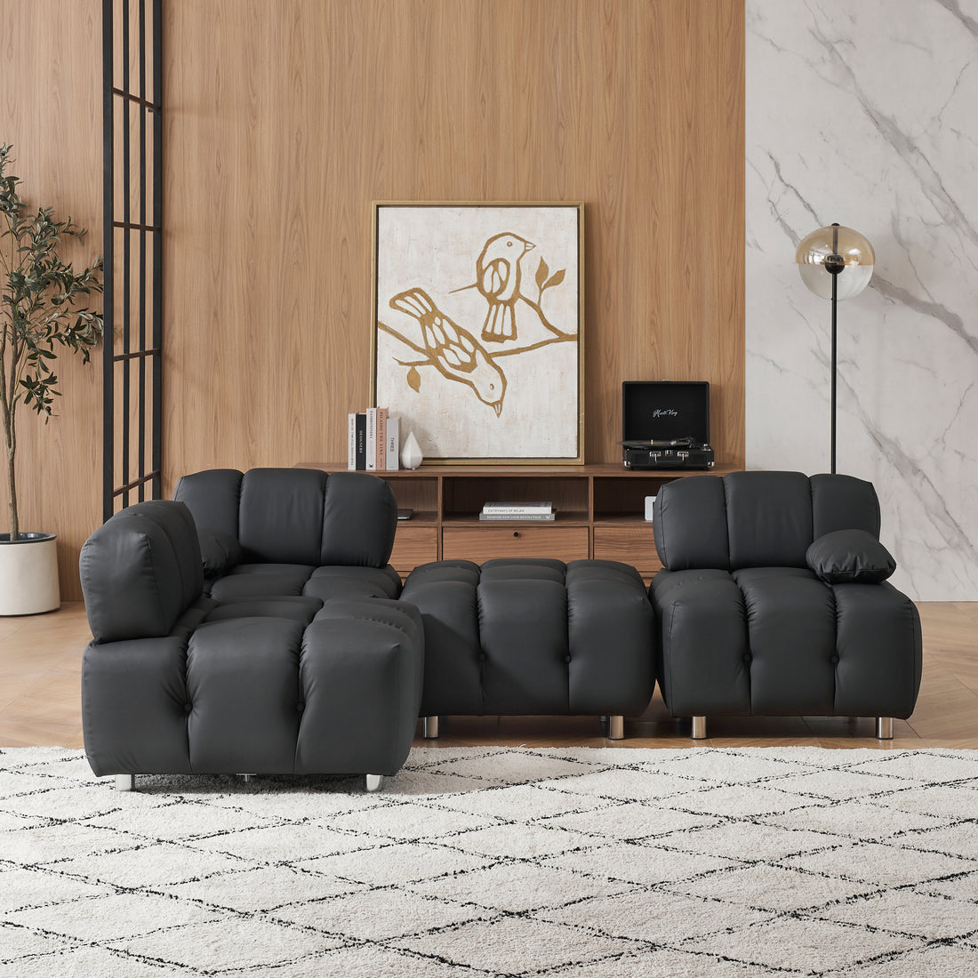 A 90.60 Inch Technology Cloth Black Sofa, Waterproof, Stain And Cat Scratch Resistant, Can Comfortably Sit In The Apartment Bedroom Without Taking Up Space. Black Polyester Blend 4 Seat