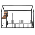 Twin Size Metal Bed House Bed Frame With Desk, Shelves, Power Outlets And Usb Ports, Black Twin Black Metal