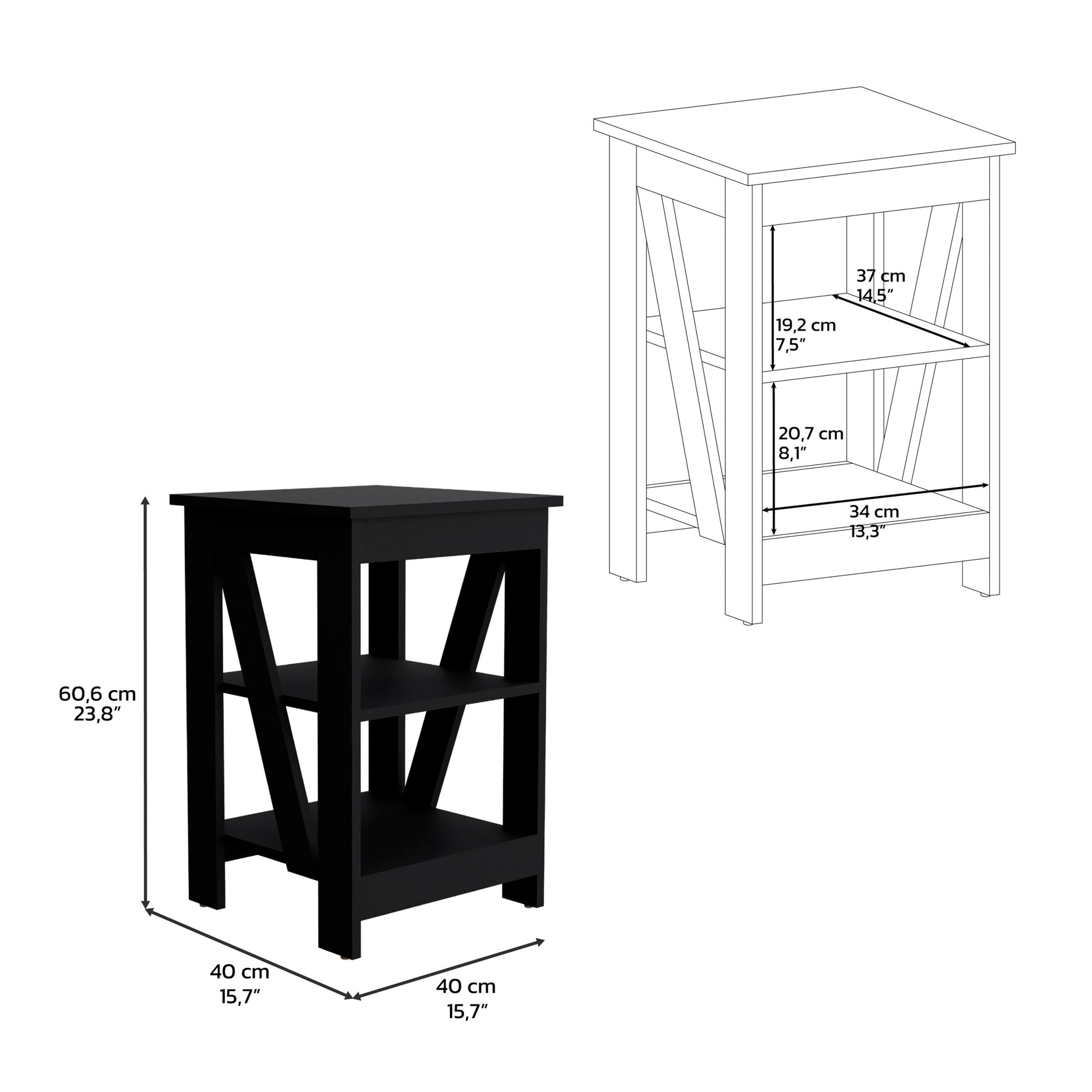 Taylor 3 Tier End Table Nightstand, Side Table For Small Space, Black Black Solid Wood Mdf Engineered Wood