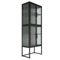 Stylish 4 Door Tempered Glass Cabinet With 4 Glass Doors Adjustable Shelves U Shaped Leg Anti Tip Dust Free Fluted Glass Kitchen Credenza Black Black Tempered Glass Sheet Metal Plastic