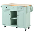 Kitchen Cart With Rubber Wood Drop Leaf Countertop ,Cabinet Door Internal Storage Racks,Kitchen Island On 5 Wheels With Storage Cabinet And 3 Drawers For Dinning Room, Mint Green Mint Green Kitchen American Design,American Traditional,Antique Rectangular