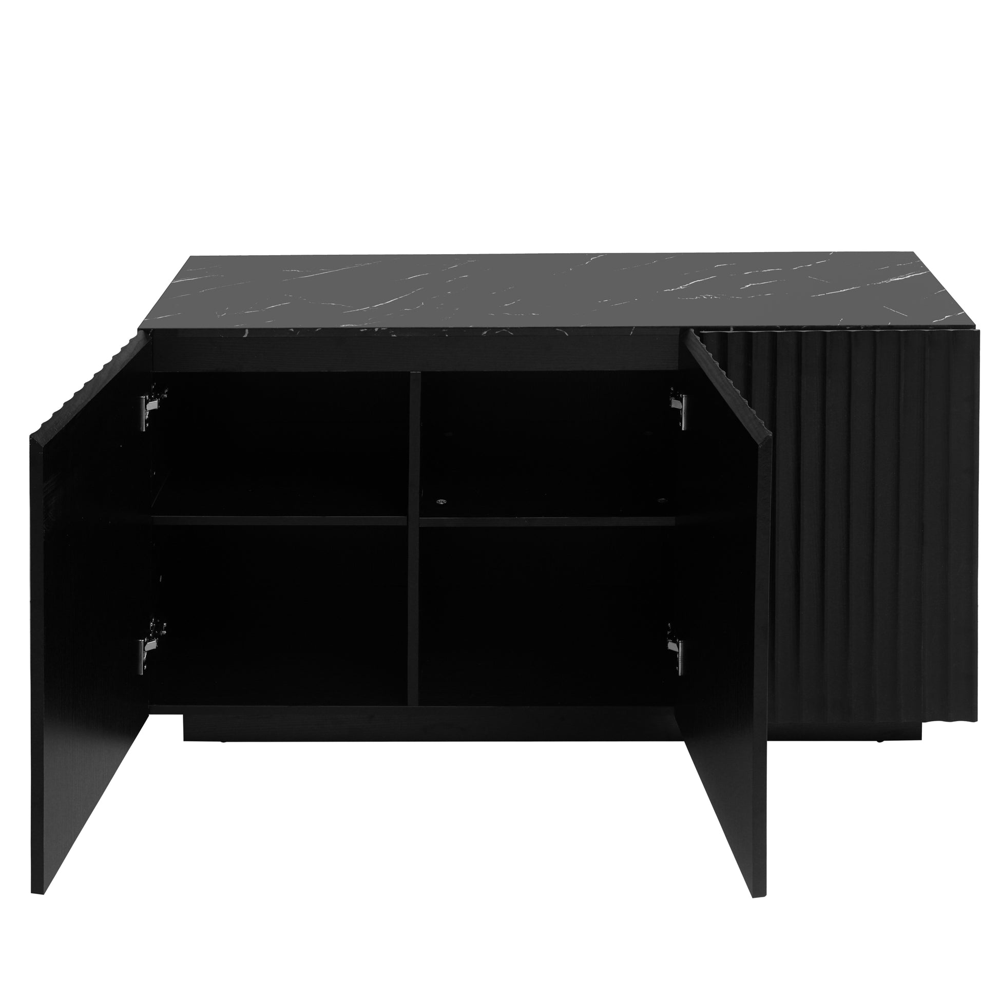 Led Carved Line 3 Door Storage Cabinet,Sideboard Buffet Cabinet With Adjustable Shelf,Large Storage Accent Cabinet For Living Room,Dining Room 5 Or More Shelves Black Primary Living Space Adjustable Shelves Luxury,Modern Particle Board Mdf