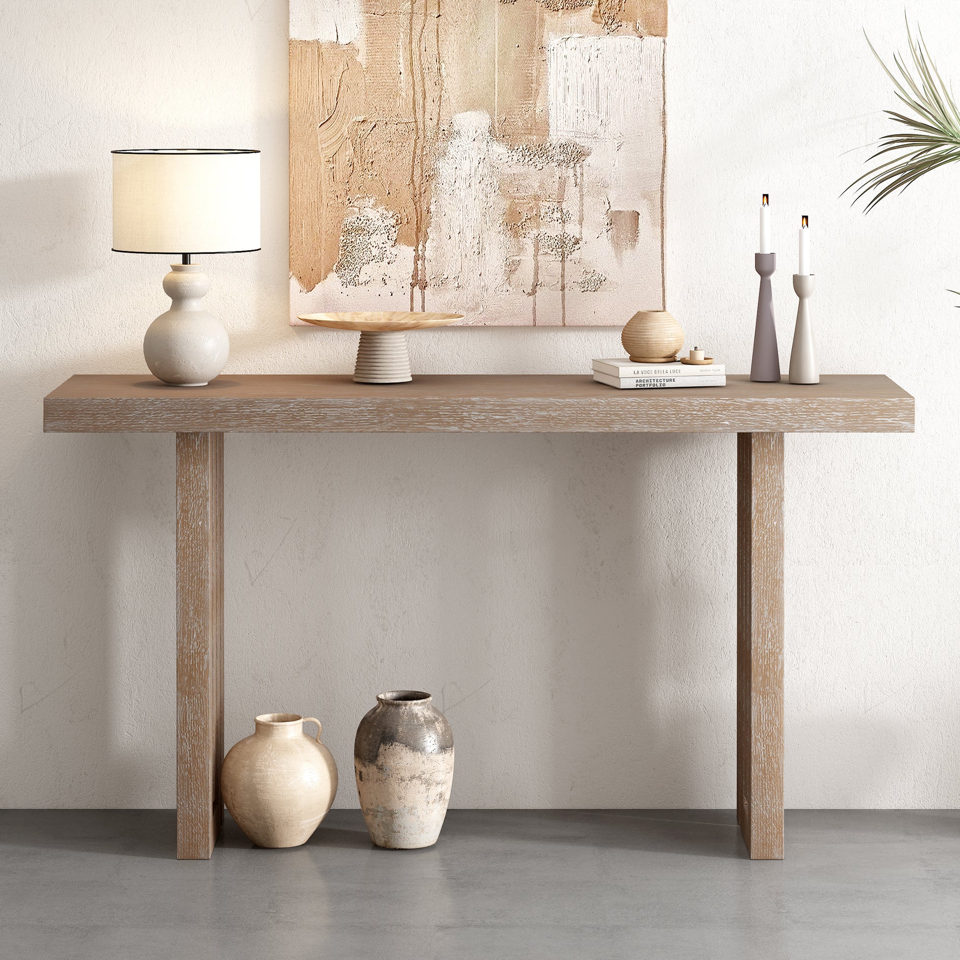 Uniquely Designed Oak Veneer Console Table With Distinctive Side Shapes, Suitable For Entryway, Hallway, Living Room, Foyer, Corridor Natural Mdf