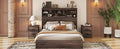 Queen Size Wooden Platform Bed With Storage Headboard,American Country Style Bed With Usb Charging Ports,Dark Walnut Queen Walnut American Traditional Mdf