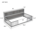 Twin Floor Bed With Bedside Bookcase,Shelves,Guardrails,Grey Twin Grey Bedroom American Design Pine