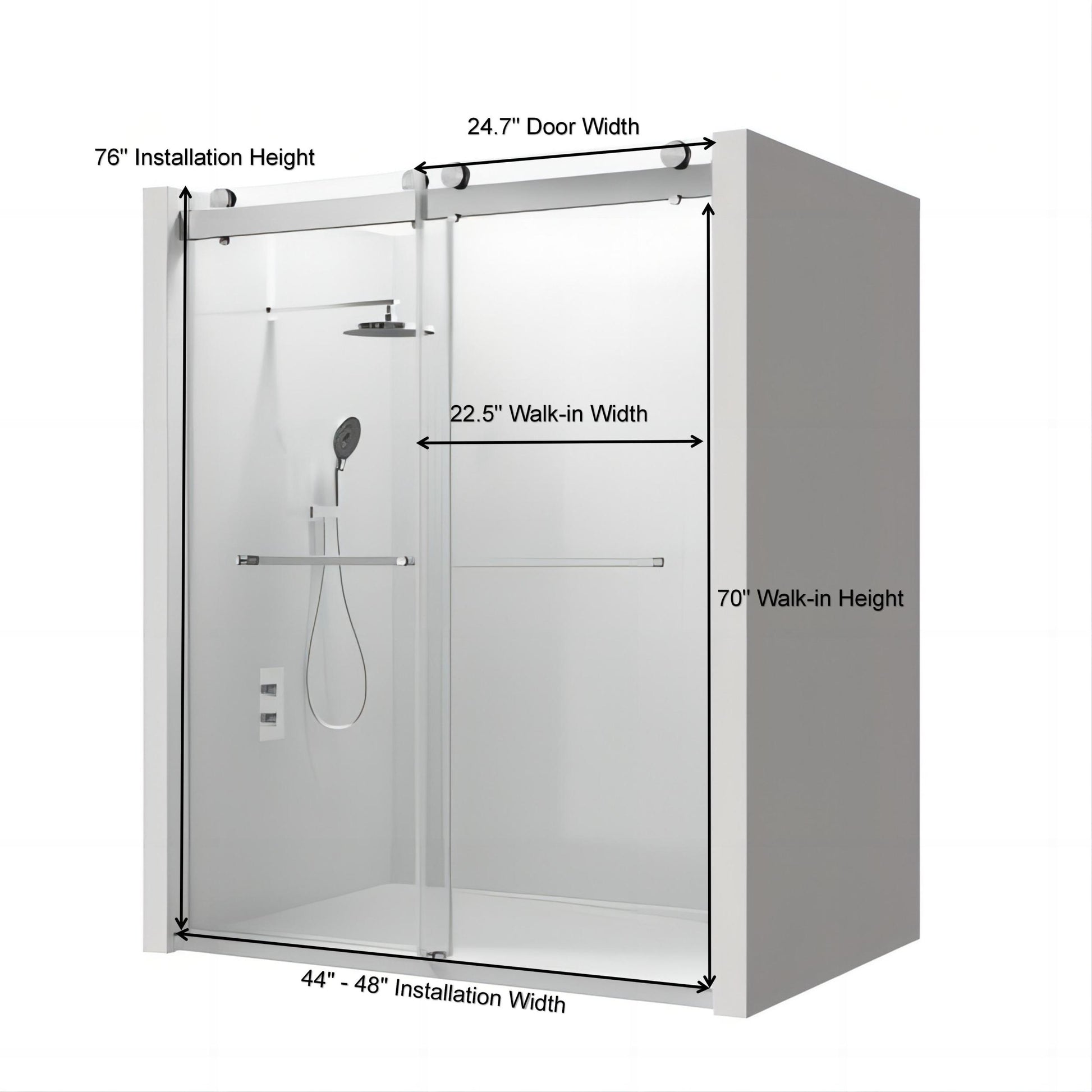 44 To 48 In. W X 76 In. H Double Sliding Frameless Soft Close Shower Door, Premium 3 8 Inch 10Mm Thick Tampered Glass And Easy Cleaning Coating In Chrome 23D02 48C Chrome Stainless Steel Tempered Glass