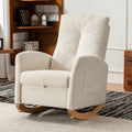 Accent Rocking Chair With Footrest High Back Rubber Wood Rocking Legs Bedroom Living Space Beige Wood