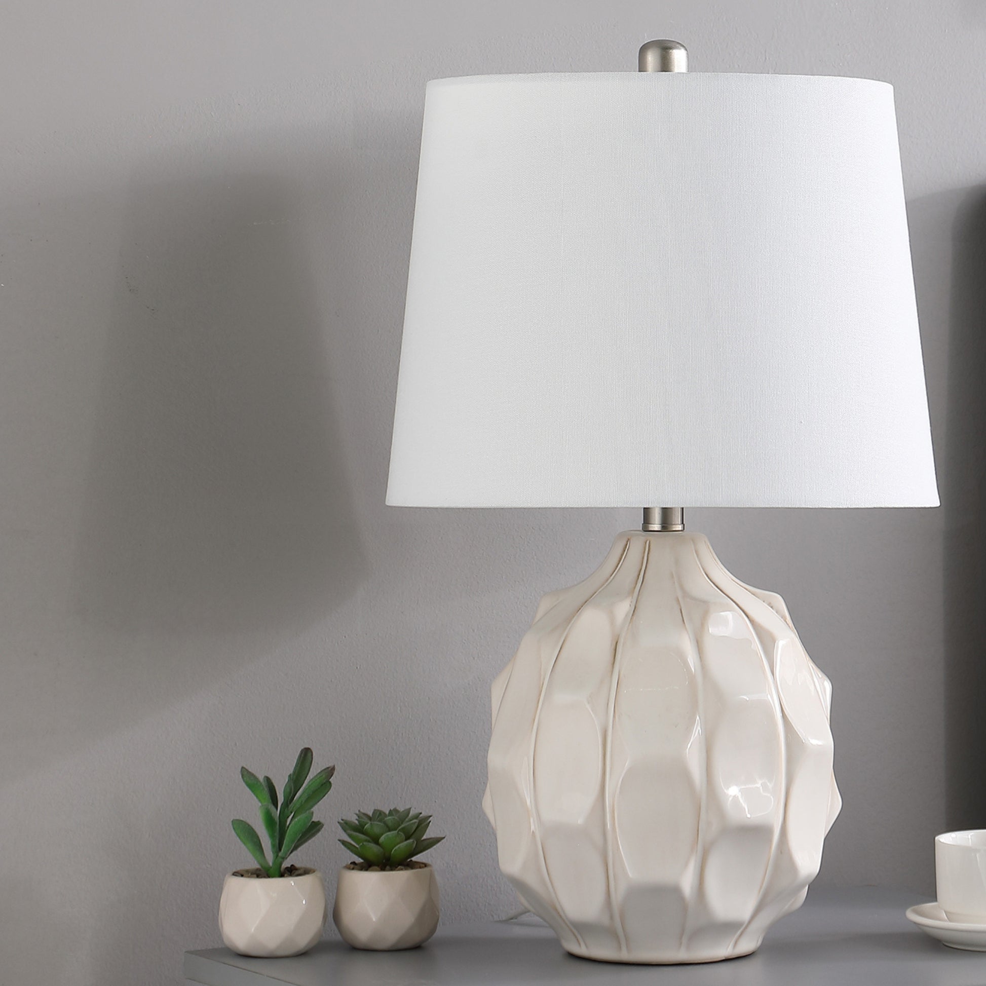 21.75" In Coastal Seaside Cream Taupe Trim Cascade Sop Ceramic Table Lamp Cream Taupe Metal Ceramic Tile