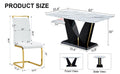 Table And Chair Set, White Imitation Marble Texture Glass Tabletop, Black Mdf Table Legs, Stable And Beautiful. Modern Simple Dining Table, Comfortable Seating. White Black Seats 6 Mdf Glass